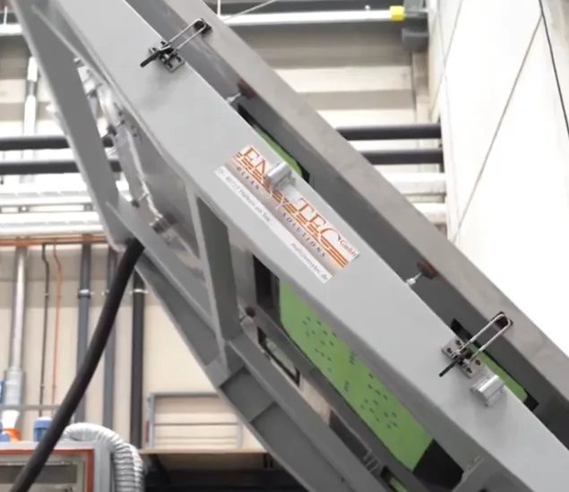 Raised steel frame of the substructure with ENSYTEC nameplate above the test rig