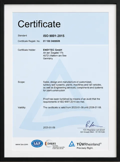ENSYTEC GmbH certificate for ISO 9001:2015